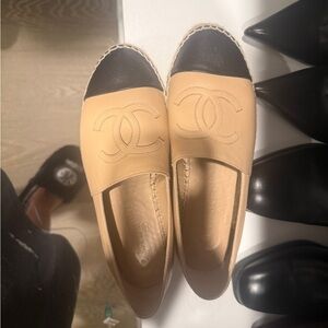 CHANEL Tan and Black Espadrilles